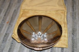 Gorgeous Wadsworth Round Powder Compact, gold color, rhinestones - $49.99