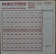 6 Sheets SAM&#39;S TOWN Casino Original Multi-Race Keno Playing Game Sheet L... - £4.68 GBP