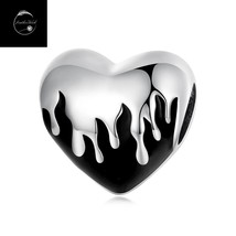 Genuine Sterling Silver 925 Black &amp; Silver Melting I Love You Heart Bead Charm - £17.04 GBP