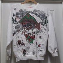 Vintage Nut Cracker Santa Claus AOP Puffy Paint Christmas Sweatshirt Adult Large - £43.54 GBP