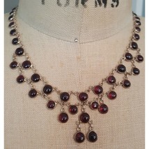 Sterling Silver Vintage Genuine Garnet Cabochon Chandelier Drop Necklace - £199.37 GBP