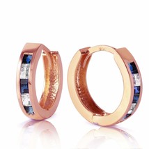 1.26 Carat 14K Solid Rose Gold Hoop Earrings Natural Sapphire White Topaz - £310.26 GBP