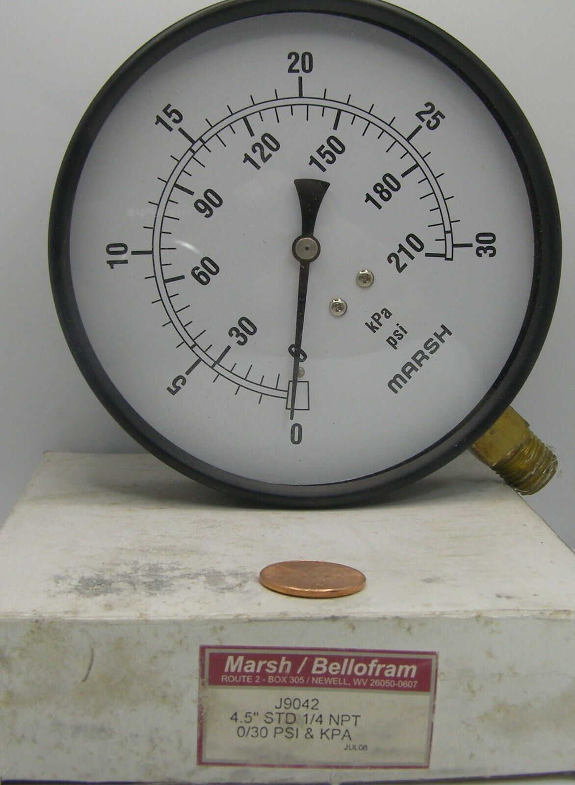 Marsh Bellofram Pressure Gauge J9042 4.5&quot; STD 1/4&quot;NPT 0/30psi/kpa - $24.99