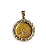 $2.5 Indian head gold coin encased in 14k gold rope chain pendant frame  - $1,612.26 CAD