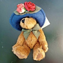 Boyds Bears & Friends Bean Plush Bailey Blue Wide Hat w/ Roses Green Bowtie Tag - $9.79