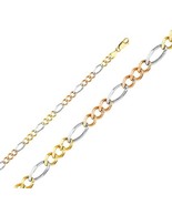 Genuine 14k Tri-tone Gold 5.5mm Concave 3+1 Figaro Chain 7.5&quot; Ladies Bra... - $14,756.42 MXN