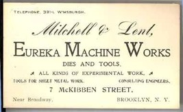 Lent Eureka Machine Works tools antique business trade card Brooklyn trade - £11.19 GBP