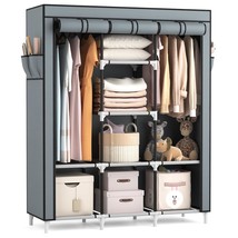 Portable Closet Wardrobe For Hanging Clothes With 2 Hanging Rods And 8 Storage O - £57.07 GBP