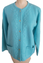 Vintage Sears Classic Elements Petite Embroidered Cardigan Sweater Aqua NOS - $29.69