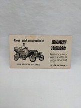 Revell Quick Construction Kit 1909 Stanley Steamer Highway Pioneers Instructions - $29.69