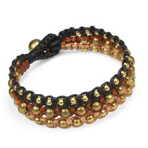 Majestic Brass Beads on Black, Brown, and Orange Cord 3-Layered Toggle Bracelet - £8.22 GBP