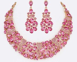  50   crystal collar set  pink crystals  gold tone  15l   ext.  lead   nickel compliant thumb200