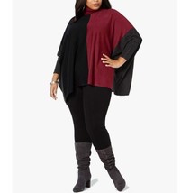 Alfani Womens Plus 2X Burgundy Turtleneck Colorblock Poncho Sweater NWT ... - $32.33