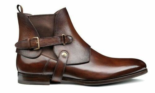 New Men's Handmade Stylish Chelsea Brown Pure Leather Ankle Boots