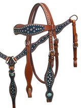 Western Saddle Horse Bling! Teal Leather Tack Set Bridle + Breast Collar - $79.08