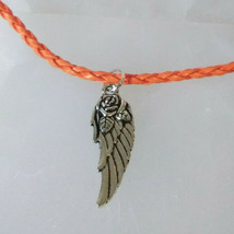 Necklace Angel Wing Pendant with Rose Orange Cord Women Men Teens Valentines Day - £5.22 GBP