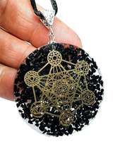 Black Tourmaline Orgone Necklace Pendant Metatrons Cube Orgonite Sacred Geometry - £8.06 GBP