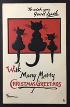 Raphael Tuck &amp; Sons Lucky Cat Christmas PC 3 Black Cats Swinging Tail Red - $49.99