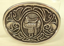 Vintage Western Saddle Belt Buckle - Silver Tone - £5.01 GBP