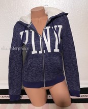 Victoria&#39;s Secret Pink Bright Navy White Sherpa Lined Hood Perfect Full ... - £47.95 GBP