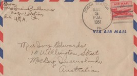 ZAYIX US Air Mail 1951 6c rate Cogan Station, PA to Mackay, Australia 031923SM61 - £3.15 GBP
