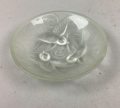 Vintage Czech Frosted Crystal Glass Flying Birds Trinket Dish - 4” - $16.04