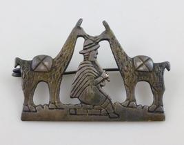 Llamas and Woman Peruvian scene Brooch Pin in Sterling Silver - FREE SHI... - $37.50