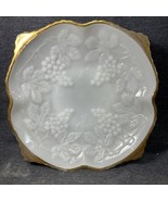 Vintage Anchor Hocking White Milk Glass Bowl Grapes &amp; Leaves Gold Rim 19... - $11.88