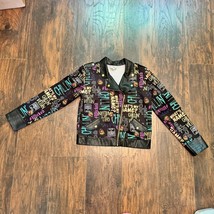 Disney Girls Jacket L Black D-Signed Descendants 2 Graffiti Print Moto Zip Up - $13.16