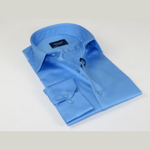 Men 100% Sateen Cotton Shirt Manschett Quesste Turkey Slim Fit 4010-05 Med Blue image 6