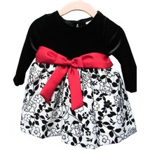 Baby Girl Dress 6-9 M red black white bow florall long sleeve baby showe... - $40.00