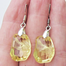 Light Yellow Lemon Quartz Sterling Silver Dangle Vintage Earrings - $39.55