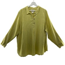 Cynthia Rowley Plus 3X Popover Tunic Top Linen Blouse Tab Sleeve Classic Green - $27.95