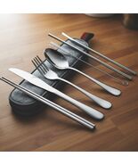 8-Piece Stainless Steel Travel Camping Utensils Set - Knife, Fork, Spoon... - $23.90 CAD