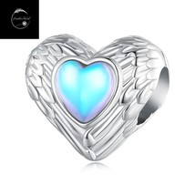 Genuine Sterling Silver 925 Moonstone Guardian Angel Love Heart Bead Charm - £17.84 GBP
