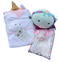 Cloud Island White N Pink Unicorn Infant Hooded Towel Socks And Squishmallow - £19.78 GBP