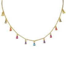 Colorful Waterdrop Zircon Tassel Necklace for Women Gold Plated Choker Necklace  - £14.23 GBP