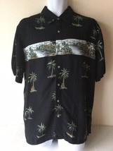 Croft &amp; Barrow Mens Button Up Shirt Large Black Short Sleeve  Palm Trees - £11.07 GBP