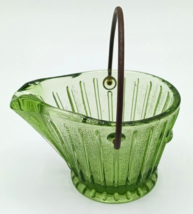 Vintage Hazel Atlas Little Coal Bucket Ashtray With Handle Green Glass 2&quot; - £10.33 GBP