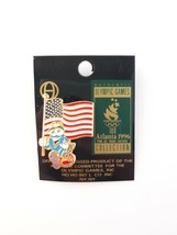 Vtg 1996 Atlanta Olympic Games Izzy Mascot American Flag Lapel Pin NOS NIP - £7.69 GBP