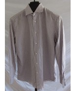 Hugo Boss White Burgundy Gray Plaid Cotton Dress Shirt Size 16 Tailored Fit - £27.29 GBP