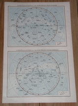 1896 Antique Map Of Northern Southern Sky Constellation Heavens Stars Astronomy - $28.85