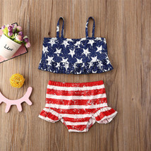 NEW Girls Patriotic Ruffle Bikini 4th of July Swimsuit 2T 3T 4T 5T 6 - £8.64 GBP