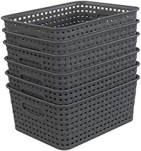 Neadas Deep Grey Plastic Weave Wicker Storage Baskets, Rectangle, 6 Packs - £29.00 GBP