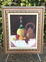 Original Still Life 1950s Mid Century Modern Oil Painting Hand Carved Frame - £771.68 GBP