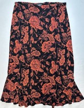 NYPL Collection Slinky Knit Maxi Skirt Sz Large Floral Red/Black Pull On... - $17.99
