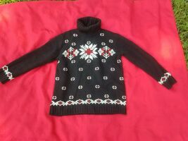 Vintage 90s Jones NY sport women wool ski Turtleneck snowflake sweater L - $32.67