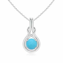 Round Turquoise Solitaire Infinity Knot Pendant in 14K White Gold - £670.94 GBP