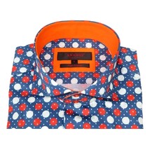 Men Dress Shirts AXXESS Turkey 100% Soft Egyptian Cotton 923-12 Blue/Red Polka image 7