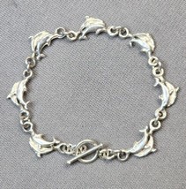 Vintage Sterling Silver 925 Dolphin Link Bracelet 7&quot; Womens Jewelry Ocean Animal - £25.32 GBP